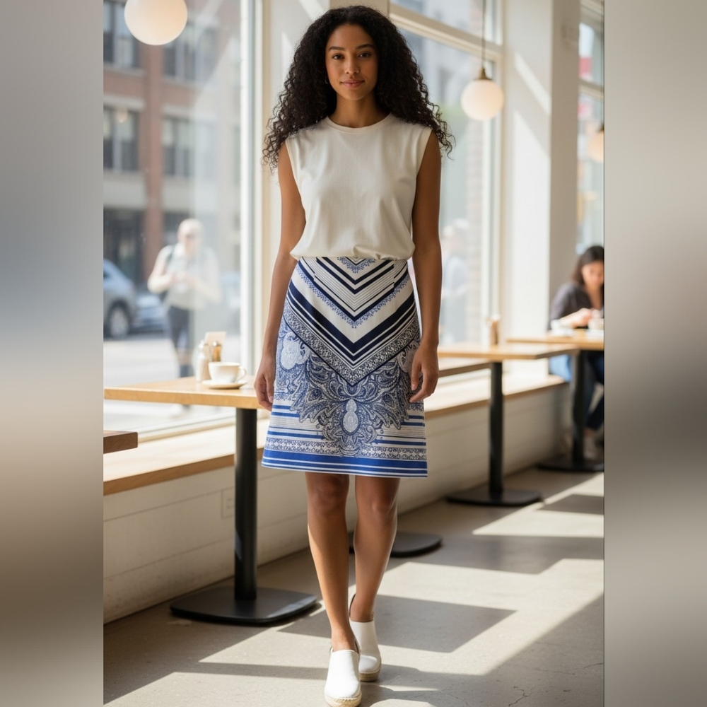 Antonio Melani Bertie Skirt Predawn Sky Pencil Skirt Office Blues Black Paisley